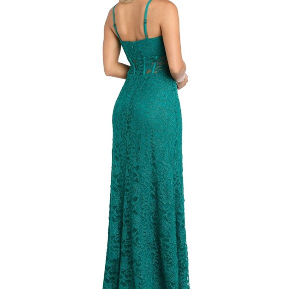 Morgan & Company Glitter Scallop Lace Corset Gown – Emerald Green NWT Size 3 - Picture 6 of 6
